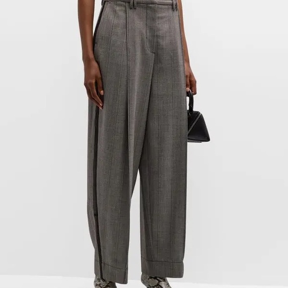 GANNI Grey Herringbone Suiting Relaxed Pleated Pants with lace trim - Picture 1 of 8